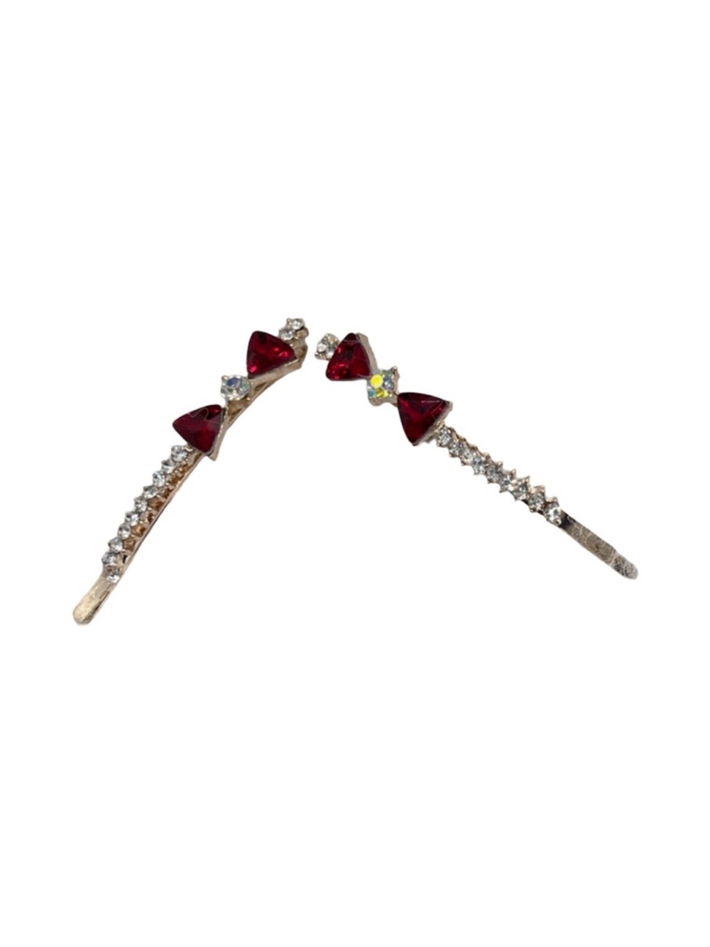 Rhinestone and Red Crystal Hair Pins - Set of 2 FINAL PRICE DROP